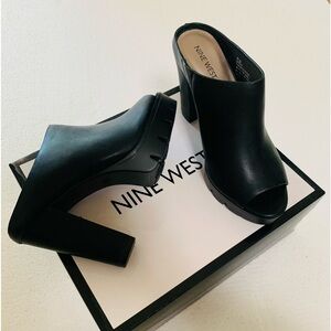 Nine West Black Sy Open Toe High Chunky Heel